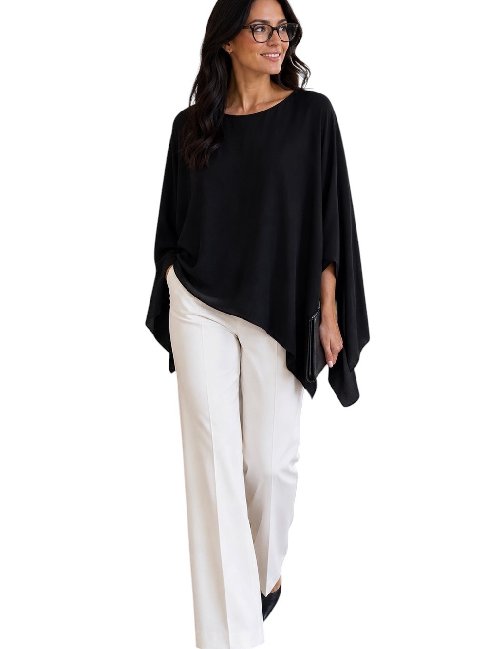 IRO Black Asymmetrical Dolman Sleeve Draped Blouse Top Minimalist Chic Size M